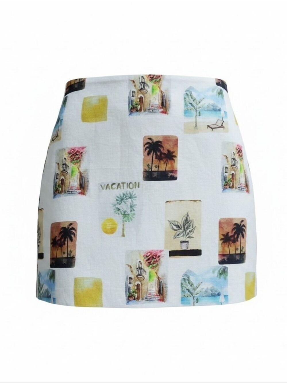 NEW C&C California White Vacation Print Mini Skirt Lined Women's Size Medium